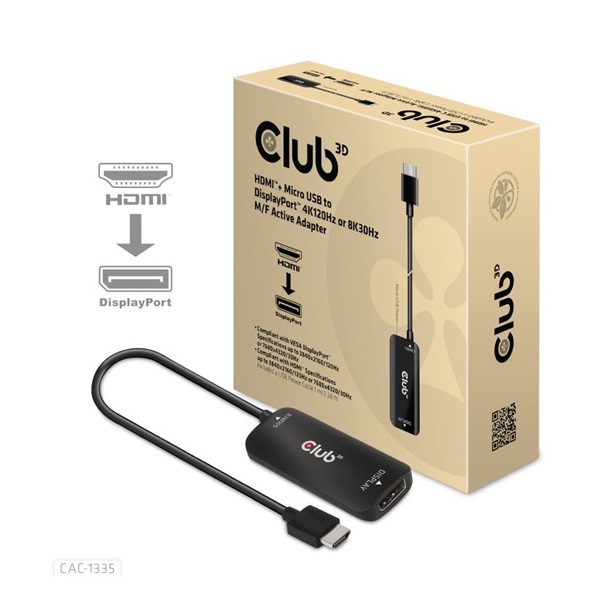 Club3D CAC-1335 HDMI + Micro USB - DisplayPort 4K120Hz/8K30Hz aktív adapter