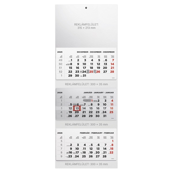 Kalendart 2026 T070 3 tömb fej nélkül speditőr naptár