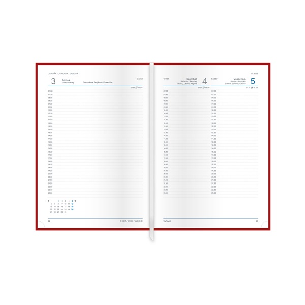 Kalendart Madeira 2026 M021 A5 napi beosztású rózsa-lila határidőnapló