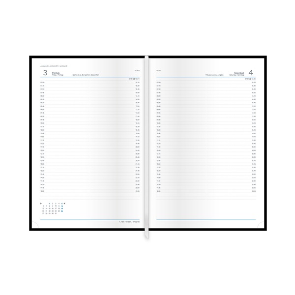 Kalendart Traditional 2026 T020 B5 napi beosztású fekete határidőnapló