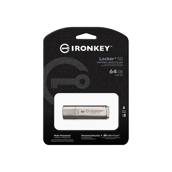 Kingston 64GB USB3.2 Gen1 A IronKey Locker+ 50 (IKLP50/64GB) Flash Drive