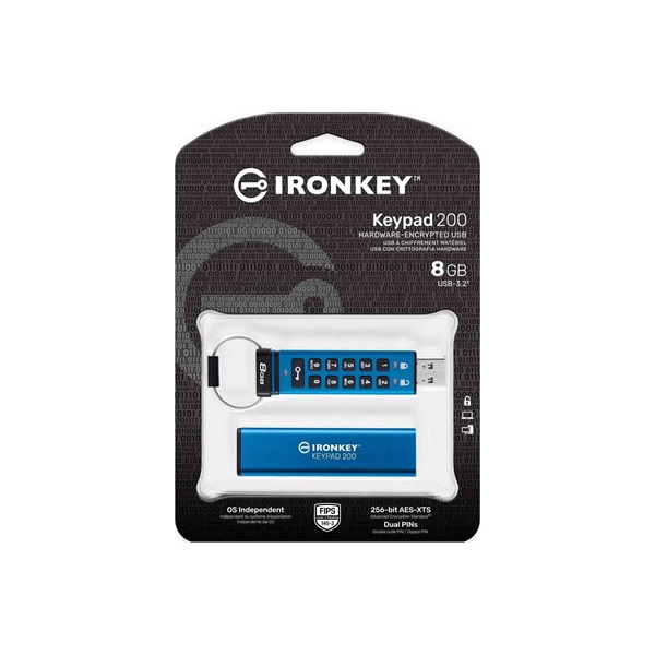 Kingston 8GB USB3.2 Gen1 A Ironkey Keypad 200 (IKKP200/8GB) Flash Drive