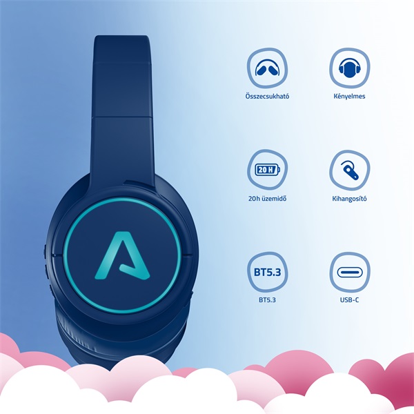 LAMAX GlowKid1 Bluetooth kék gyerek fejhallgató