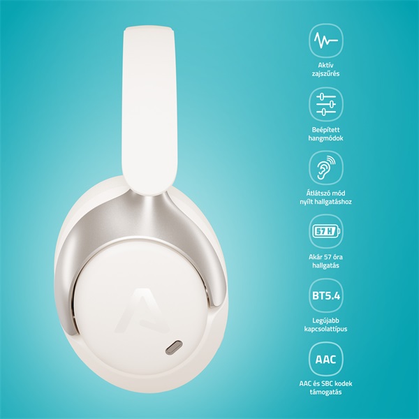 LAMAX HighComfort2 ANC aktív zajszűrős Bluetooth fehér fejhallgató