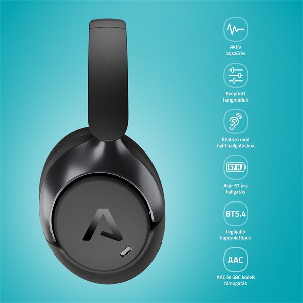 LAMAX HighComfort2 ANC aktív zajszűrős Bluetooth fekete fejhallgató