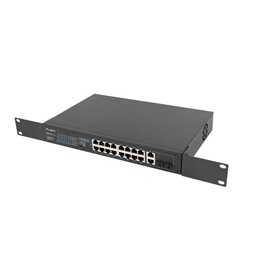 Lanberg RSFE-16P-2C-150 16x100Mbps PoE+ LAN 2x1GbE RJ45/SFP combo port nem menedzselhető PoE switch
