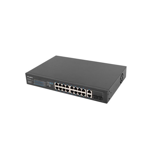 Lanberg RSFE-16P-2C-250 16x100Mbps PoE+ LAN 2x1GbE RJ45/SFP combo port nem menedzselhető PoE switch