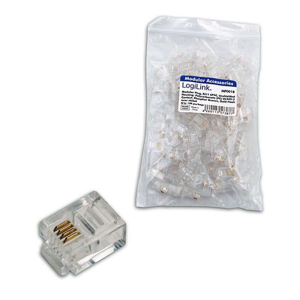 Logilink MP0018 RJ11 Elemes csatlakozódugasz, árnyékolatlan 100db