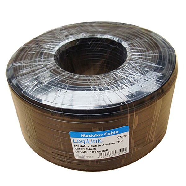 Logilink CM06 Telefon lapos kábel, 6 vezetékes, 100m, fekete