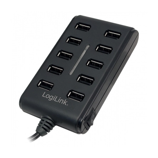 LogiLink UA0125 USB 2.0 10 portos hub, ki/be kapcsolóval