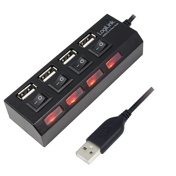 Logilink UA0128 USB 2.0 HUB 4-port, 2A táppal, fekete