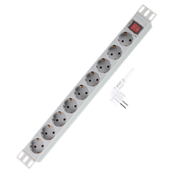 Logilink PDU9C04 19" PDU 9 utas német aljzat, kapcsolóval, világosszürke