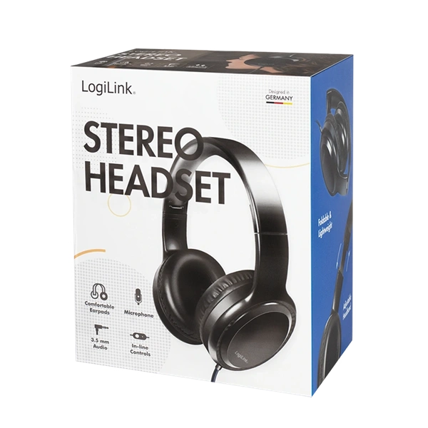Logilink HS0057 Sztereó fejhallgató mikrofonnal, 3,5 mm-es fejhallgató-csatlakozó, fekete