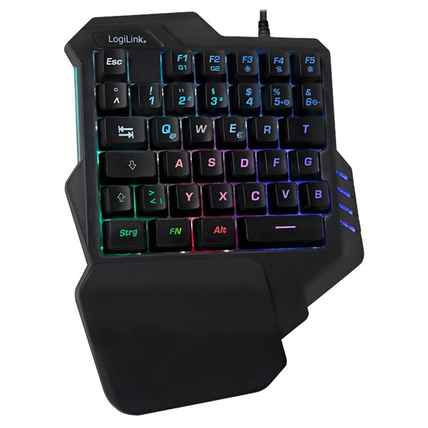 Logilink ID0181 megvilágított egykezes fekete gamer billentyűzet