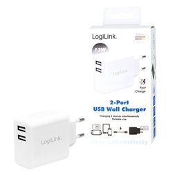 Logilink PA0210W USB hálózati adapter, 2x USB-Port, 12W, fehér
