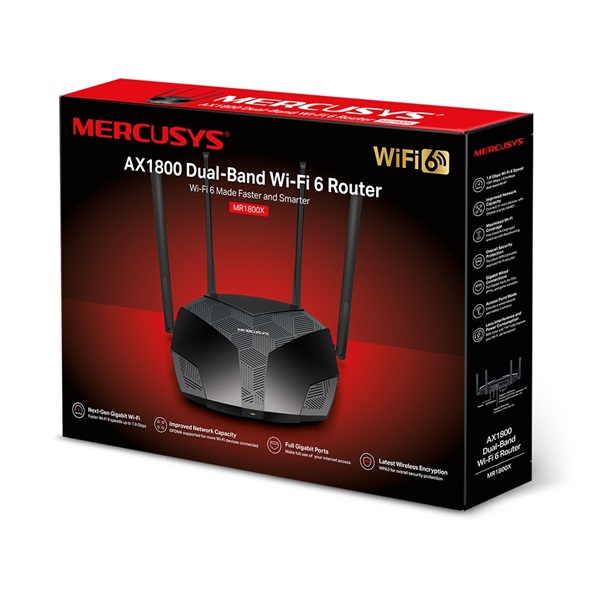 Mercusys MR1800X AX1800 Wi-Fi 6 802.11ax Dual-Band Vezeték nélküli Gigabit Router