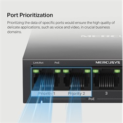 Mercusys MS105GP 5port 10/100/1000Mbps 4 port PoE+ nem menedzselhető asztali PoE+ Switch
