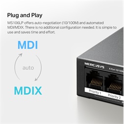 Mercusys MS106LP 6port 10/100Mbps 4 Port PoE+ nem menedzselhető asztali PoE+ Switch