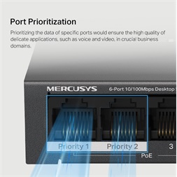 Mercusys MS106LP 6port 10/100Mbps 4 Port PoE+ nem menedzselhető asztali PoE+ Switch