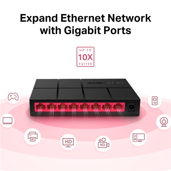 Mercusys MS108G 8 portos 1000Mbps fekete asztali switch