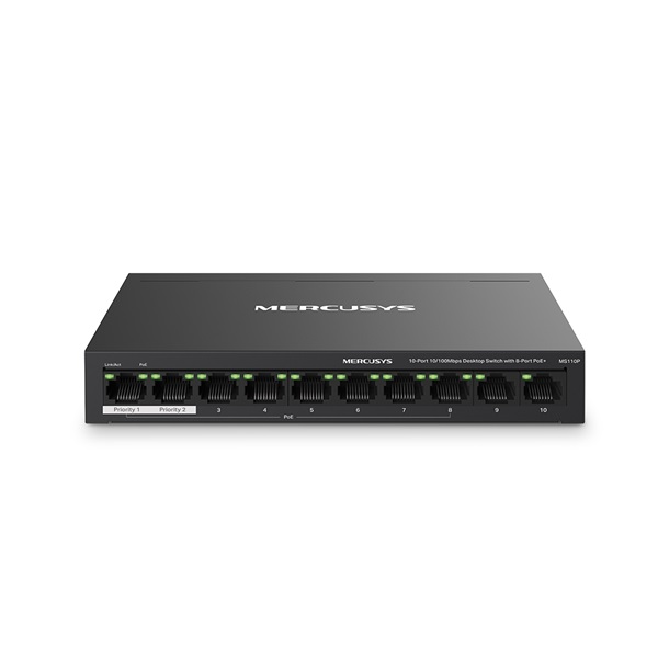 Mercusys MS110P 10port 10/100Mbps FE LAN 8xPoE+ LAN port nem menedzselhető asztali PoE+ Switch
