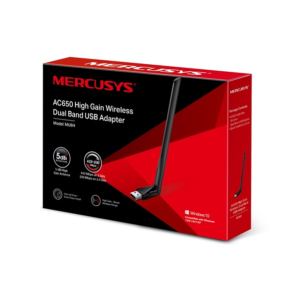 Mercusys MU6H AC650 High Gain Vezeték nélküli Dual Band USB Adapter