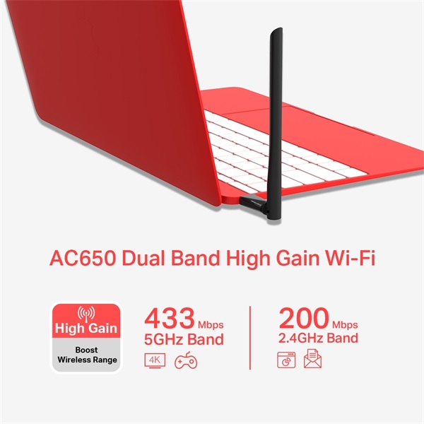 Mercusys MU6H AC650 High Gain vezeték nélküli Dual Band fekete USB adapter