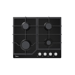 Midea MG60084TGB-HR fekete, beépíthető, gáz, főzőzóna: 4 +1 wok égőfej, beépíthető méret: 56cm, főzőlap