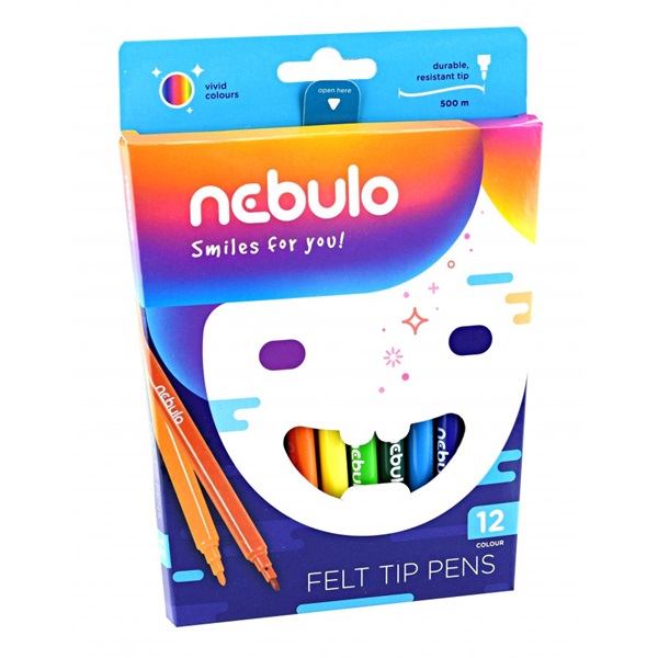 Nebulo vízbázisú 12 db színes filctoll készlet