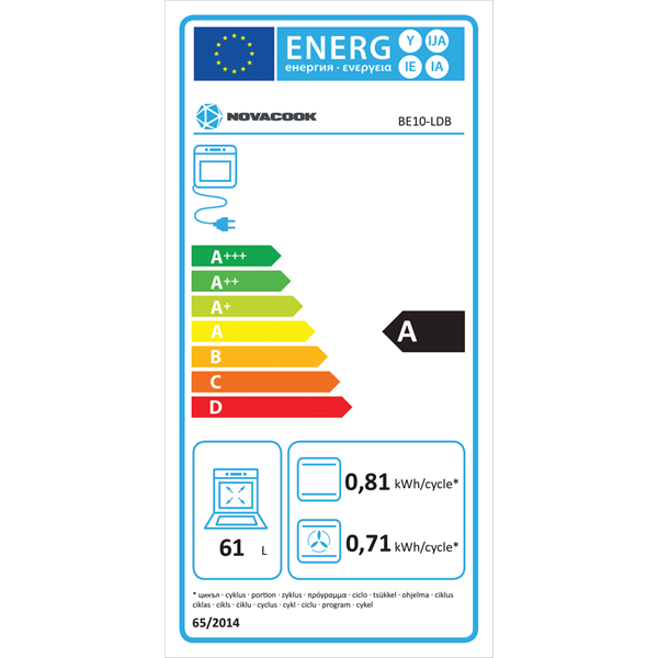 Novacook BE10-LDB fekete, beépíthető, sütőtér: 61L, grill, légkeverés, sütő