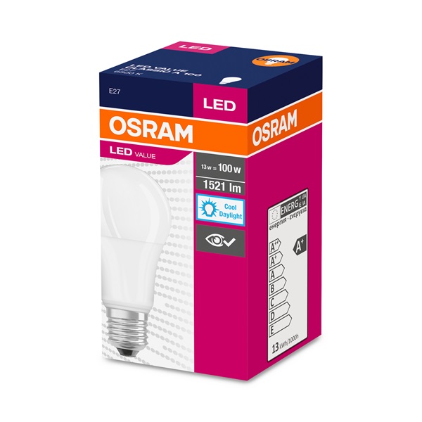 Osram Value opál búra/13W/1521lm/6500K/E27 LED körte izzó