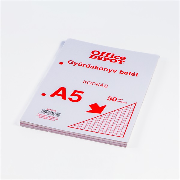 Office Depot A5 50 lapos kockás gyűrűskönyv betét