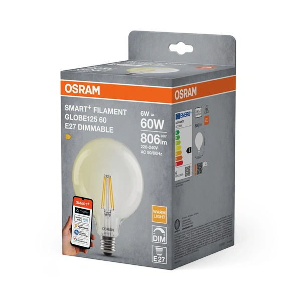 Osram SMART+ MATTER Classic Globe125, H60W, dimm.6W, 2700K, E27 fényforrás