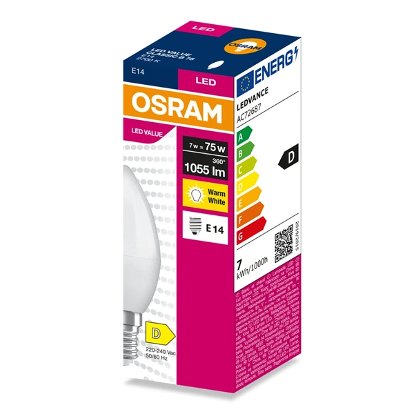 Osram Value B75 7W/827 E14 LED fényforrás