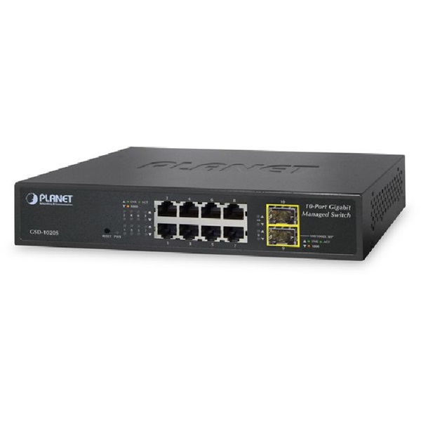 PLANET GSD-1020S asztali 8port GbE LAN 2xSFP menedzselhető switch