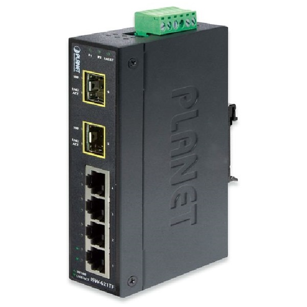 PLANET ISW-621TF DIN sínre szerelhető 4port 10/100Mbps 2xSFP nem menedzselhető ipari switch