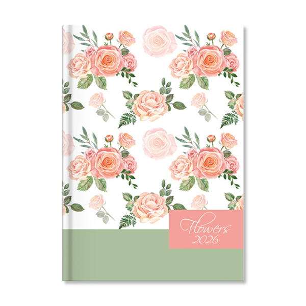 Period Flowers Green 2026 B6 heti beosztású határidőnapló