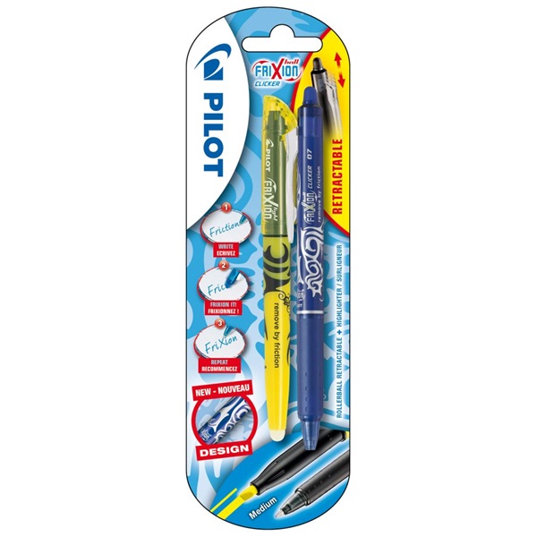 Pilot Frixion Clicker 1+1db-os kék/sárga rollerirón + szövegkiemelő
