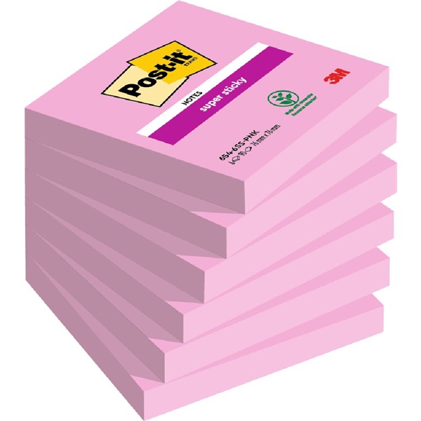 Post-it Super Sticky 654 76x76mm 90lap pink öntapadós jegyzettömb 100% PEFC, SGSCH-PEFC-COC-110078