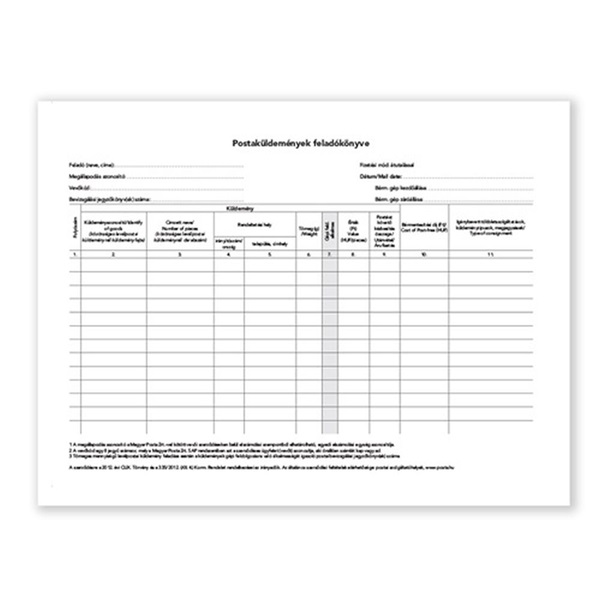 C.7976-12 A4 fekvő "Postaküldemények feladókönyve" nyomtatvány