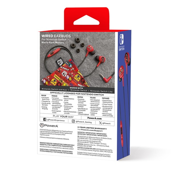 PowerA NSHS0399-01 Nintendo Switch vezetékes Mario Kart Motors mikrofonos fülhallgató