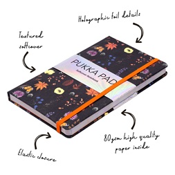 Pukka Pad Bloom A5 192 oldalas vonalas fekete gumipántos notesz