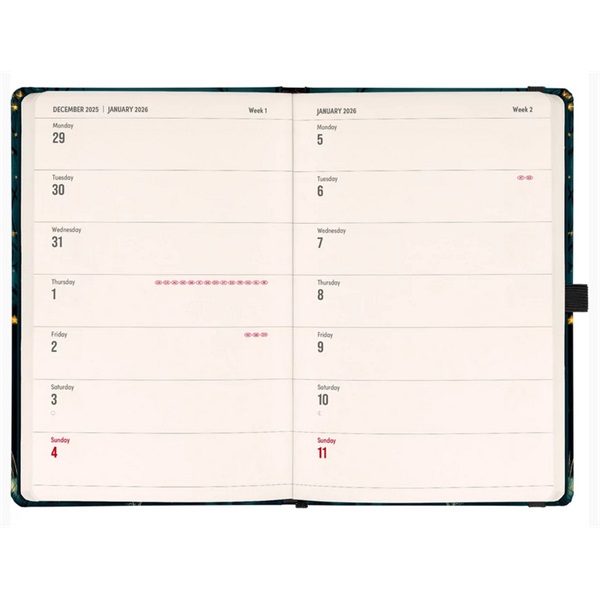 Realsystem 2026 Purple Flowers 5414 13x21 cm gumipántos agenda/notesz