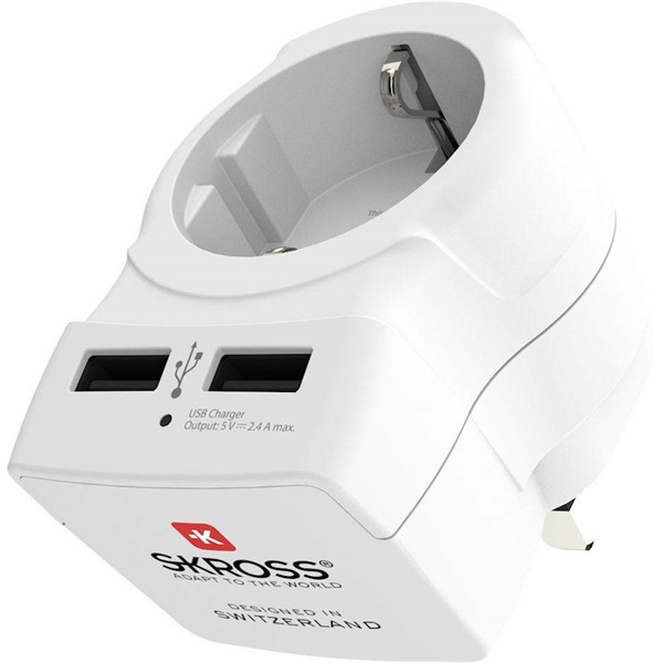 SKROSS csatlakozó átalakító az Egyesült Királyságba, beépített USB töltővel (Újszerű)