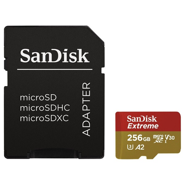Sandisk 256GB SD micro Extreme (SDXC Class 10 UHS-I U3) memória kártya