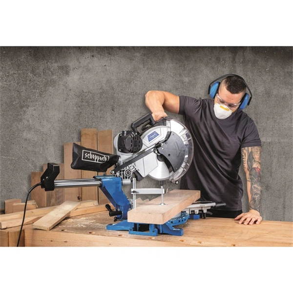 Scheppach HM 140 L - két oldalra dönthető gérvágó fűrész húzófunkcióval és lézerrel