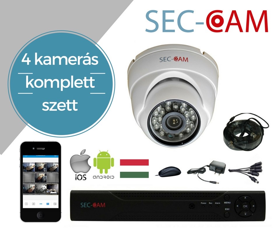 Sec-CAM 4x1MP AHD dóm kamera komplett szett - IRIS webáruház