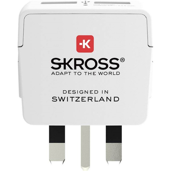 SKROSS csatlakozó átalakító az Egyesült Királyságba, beépített USB töltővel
