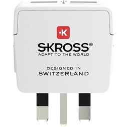 SKROSS csatlakozó átalakító az Egyesült Királyságba, beépített USB töltővel