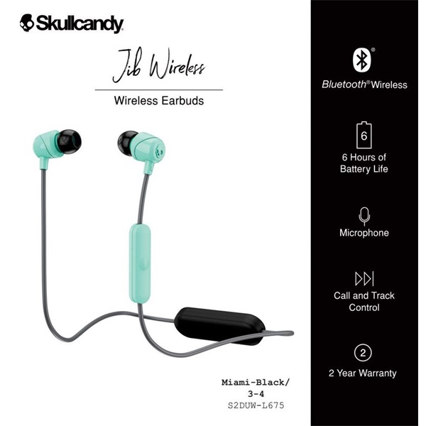 Skullcandy Jib Miami Bluetooth fekete/menta fülhallgató headset